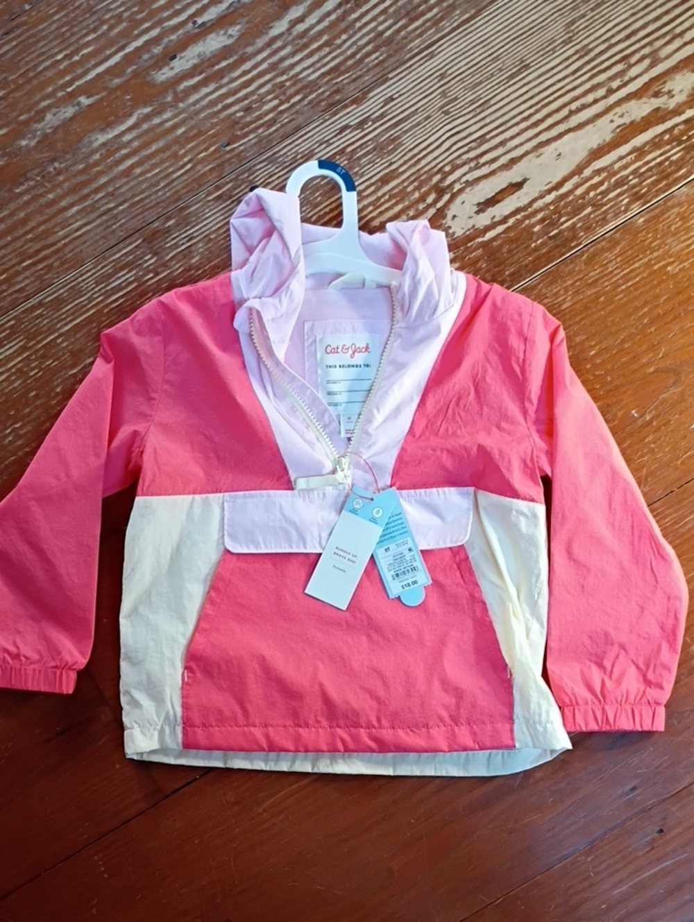 Cat & Jack Waterproof Pink and Cream Hooded Colorblock Pullover 5t NWT